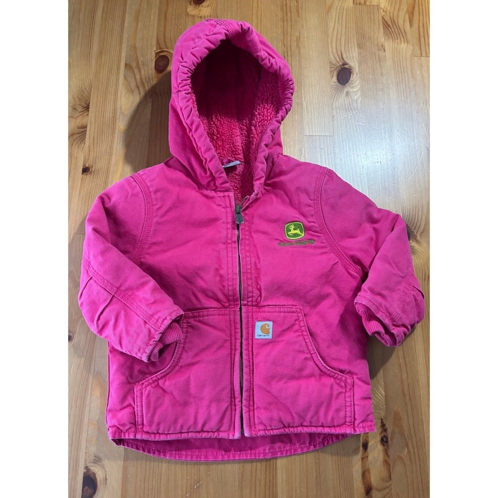 Toddler John Deere x Carhartt Hot Pink Sherpa Lined Canvas Jacket Size 24 Months